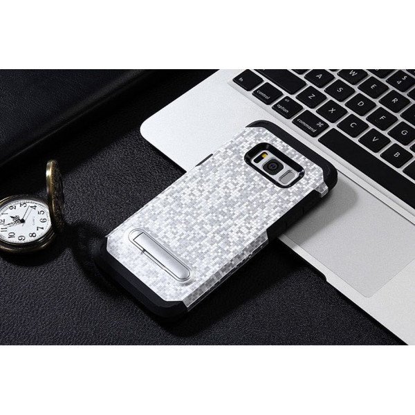 Wholesale Samsung Galaxy S8 Pixel Armor Hybrid Kickstand Case (Silver)